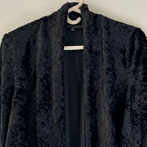 Connected crushed velvet look open cardigan jacket cuffed sleeve gothic Emo S - Picture 2 of 11